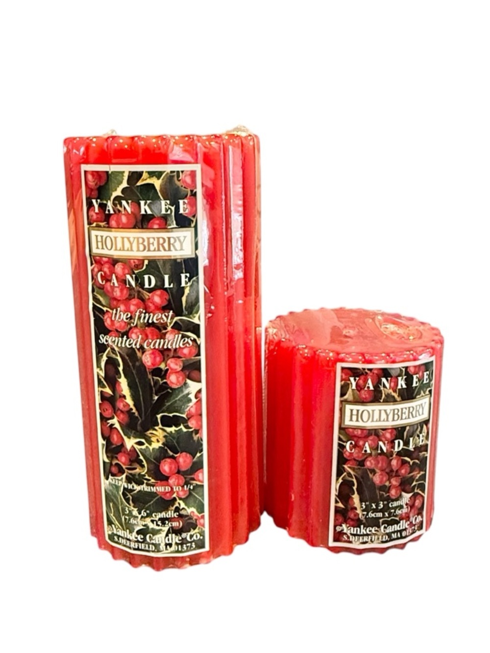 Yankee Candle Hollyberry pillar candles 6” + 3” set Christmas New sealed